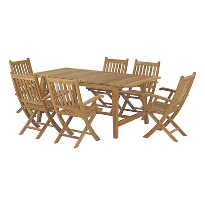 Marina 7 Piece Outdoor Patio Teak Outdoor Dining Set, Wood, Natural 14289