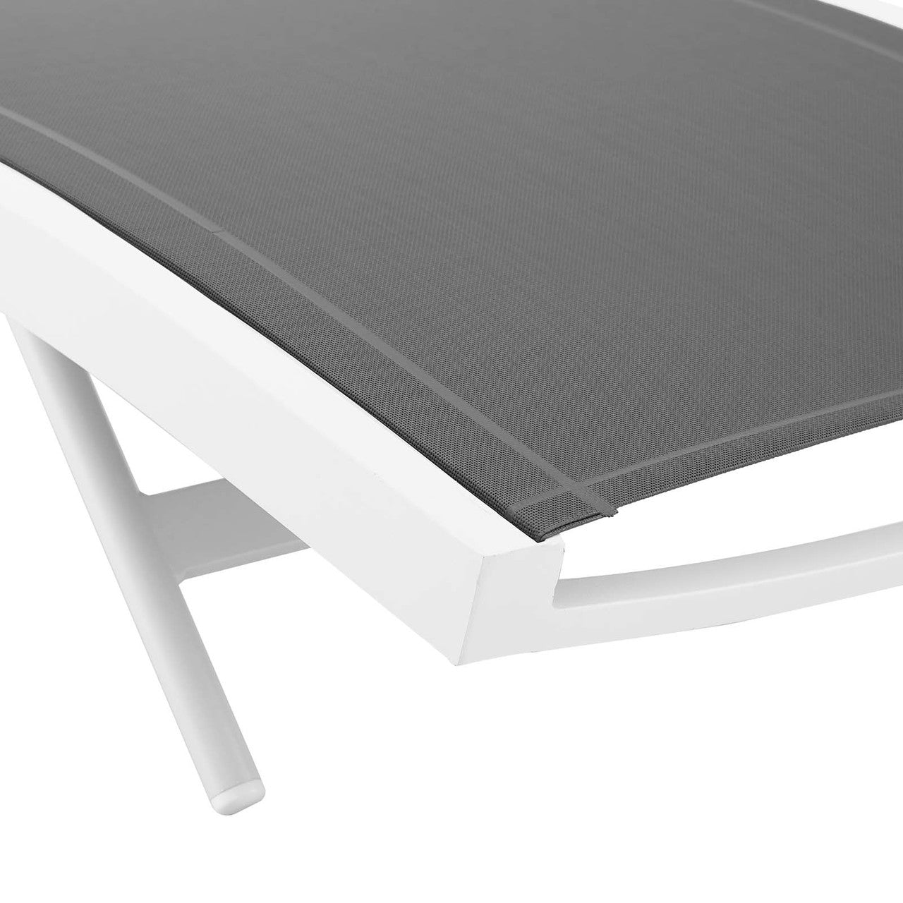 Glimpse Outdoor Patio Mesh Chaise Lounge Chair, Fabric Aluminium, White Grey Gray 15368