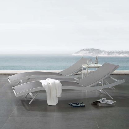 Glimpse Outdoor Patio Mesh Chaise Lounge Chair, Fabric Aluminium, White Grey Gray 15368
