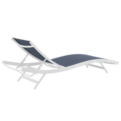 Glimpse Outdoor Patio Mesh Chaise Lounge Chair, Fabric Aluminium, White Navy 15369