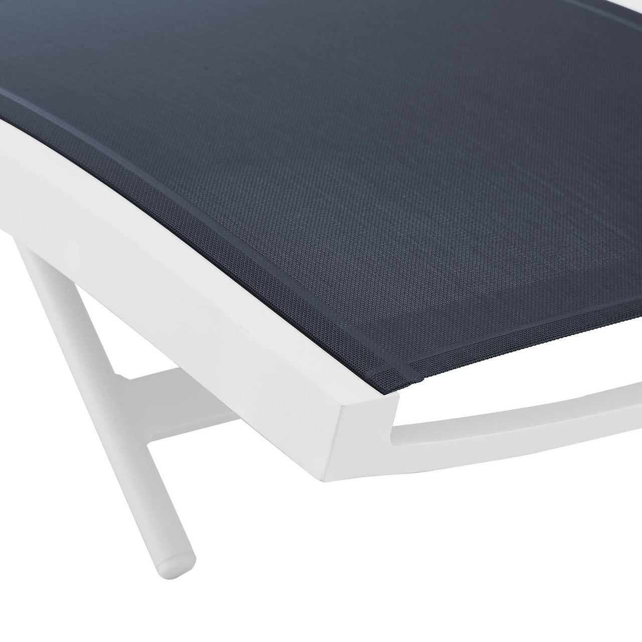 Glimpse Outdoor Patio Mesh Chaise Lounge Chair, Fabric Aluminium, White Navy 15369
