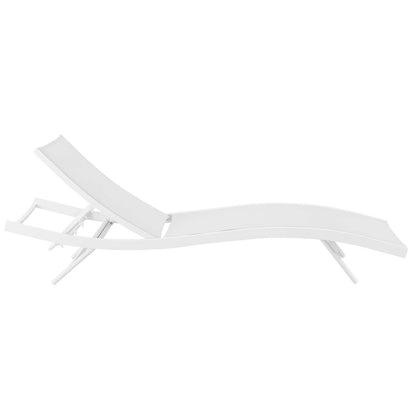 Glimpse Outdoor Patio Mesh Chaise Lounge Chair, Aluminum Metal Steel, White 15370