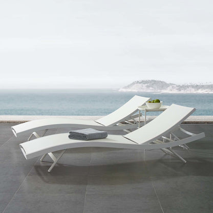 Glimpse Outdoor Patio Mesh Chaise Lounge Chair, Aluminum Metal Steel, White 15370