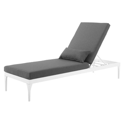 Perspective Cushion Outdoor Patio Chaise Lounge Chair, Fabric Metal Steel, White Grey Gray 15371