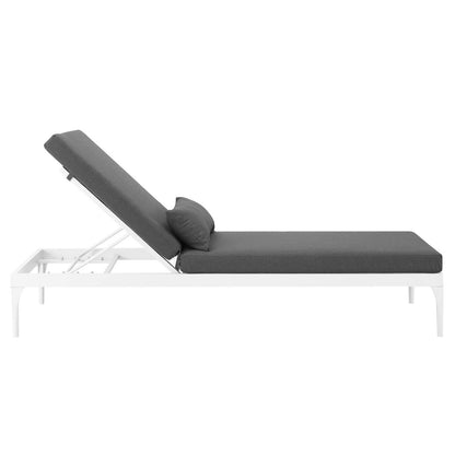 Perspective Cushion Outdoor Patio Chaise Lounge Chair, Fabric Metal Steel, White Grey Gray 15371