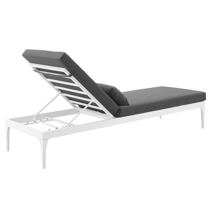 Perspective Cushion Outdoor Patio Chaise Lounge Chair, Fabric Metal Steel, White Grey Gray 15371