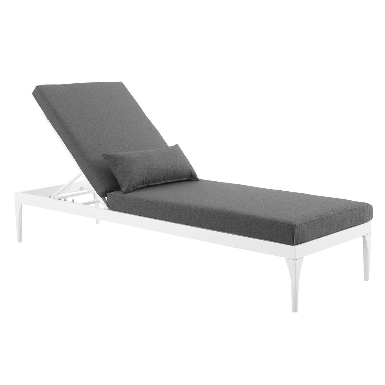 Perspective Cushion Outdoor Patio Chaise Lounge Chair, Fabric Metal Steel, White Grey Gray 15371