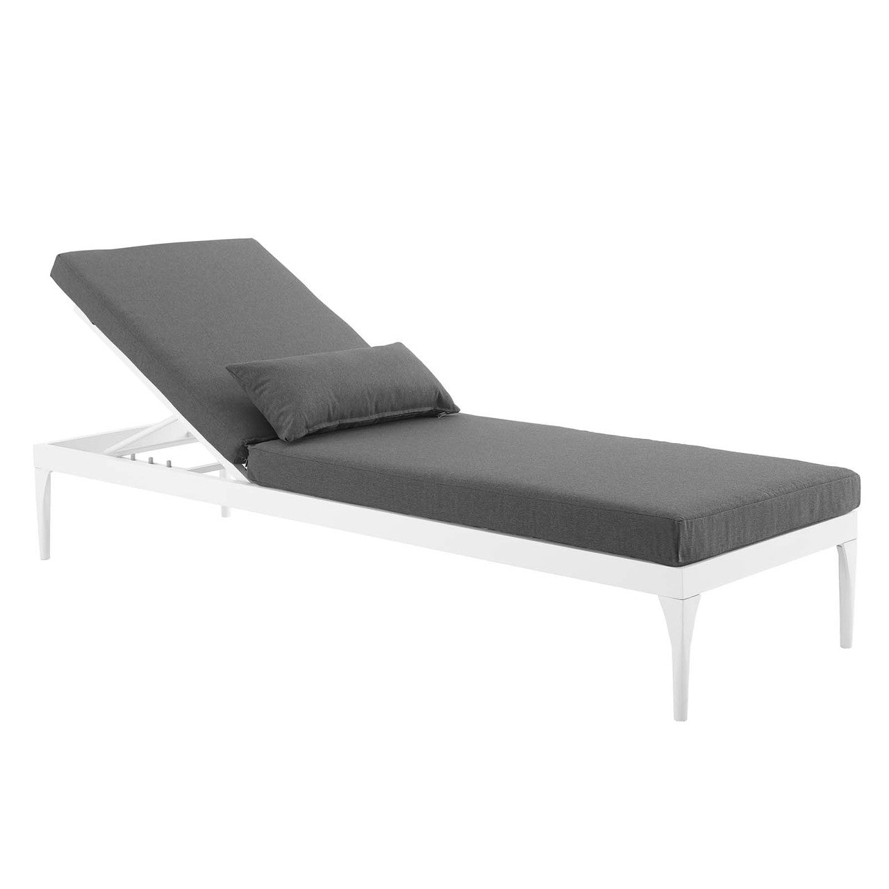 Perspective Cushion Outdoor Patio Chaise Lounge Chair, Fabric Metal Steel, White Grey Gray 15371