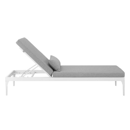 Perspective Cushion Outdoor Patio Chaise Lounge Chair, Fabric Aluminium, White Grey Gray 15372