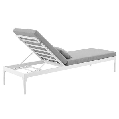 Perspective Cushion Outdoor Patio Chaise Lounge Chair, Fabric Aluminium, White Grey Gray 15372
