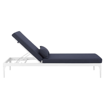 Perspective Cushion Outdoor Patio Chaise Lounge Chair, Fabric Aluminium, White Navy 15373