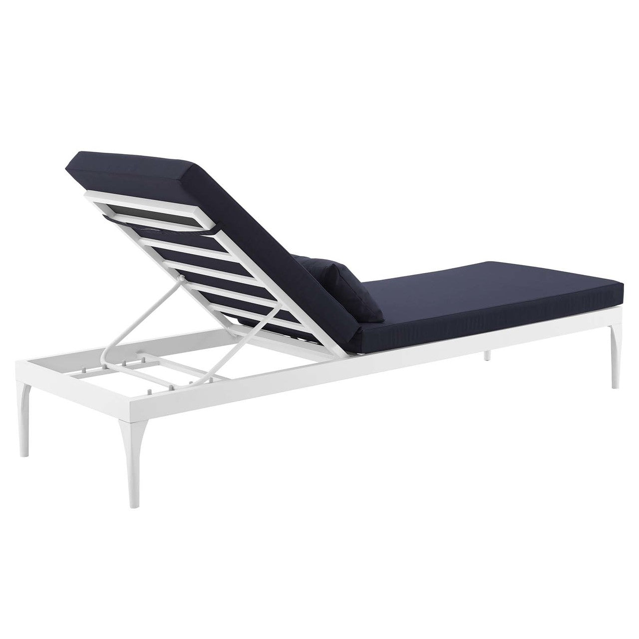 Perspective Cushion Outdoor Patio Chaise Lounge Chair, Fabric Aluminium, White Navy 15373