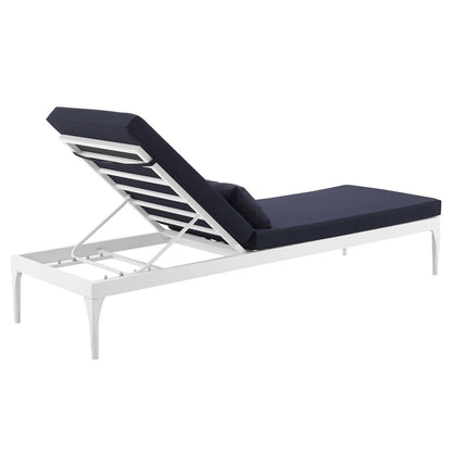 Perspective Cushion Outdoor Patio Chaise Lounge Chair, Fabric Aluminium, White Navy 15373