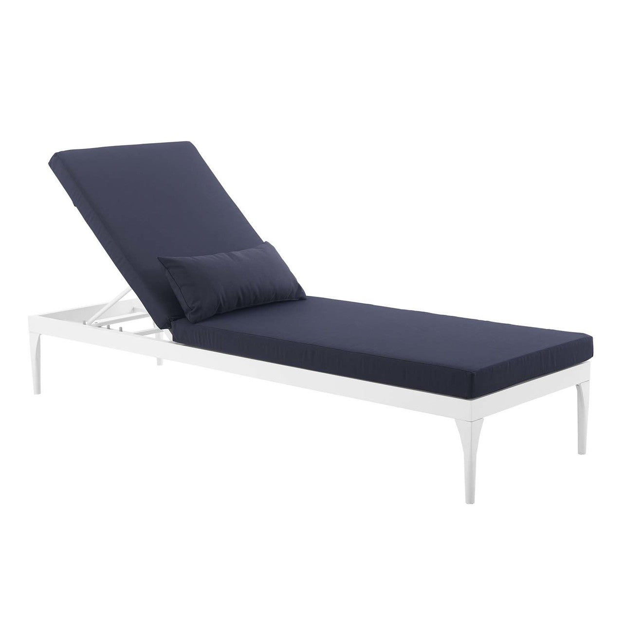 Perspective Cushion Outdoor Patio Chaise Lounge Chair, Fabric Aluminium, White Navy 15373