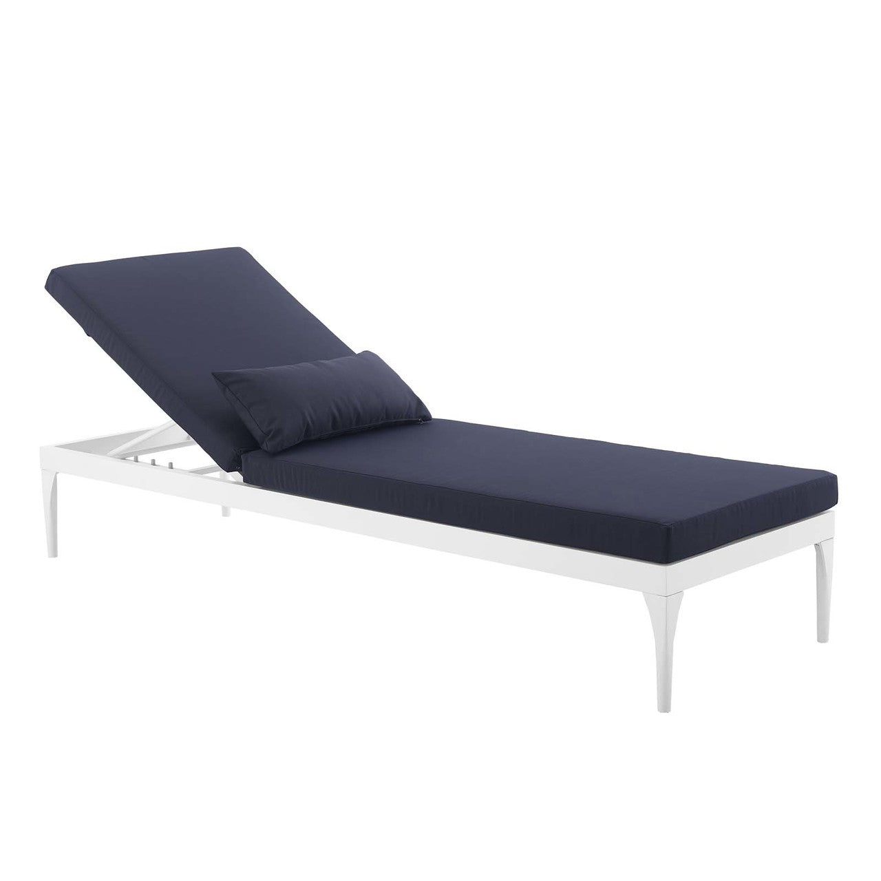Perspective Cushion Outdoor Patio Chaise Lounge Chair, Fabric Aluminium, White Navy 15373