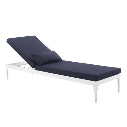 Perspective Cushion Outdoor Patio Chaise Lounge Chair, Fabric Aluminium, White Navy 15373