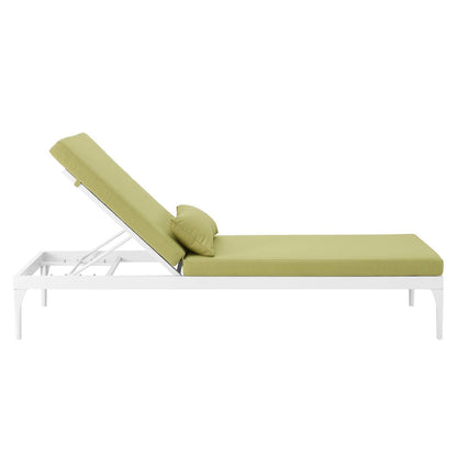 Perspective Cushion Outdoor Patio Chaise Lounge Chair, Fabric Aluminium, Green White 15374