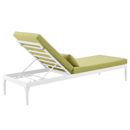 Perspective Cushion Outdoor Patio Chaise Lounge Chair, Fabric Aluminium, Green White 15374