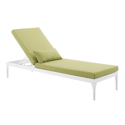 Perspective Cushion Outdoor Patio Chaise Lounge Chair, Fabric Aluminium, Green White 15374