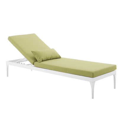 Perspective Cushion Outdoor Patio Chaise Lounge Chair, Fabric Aluminium, Green White 15374