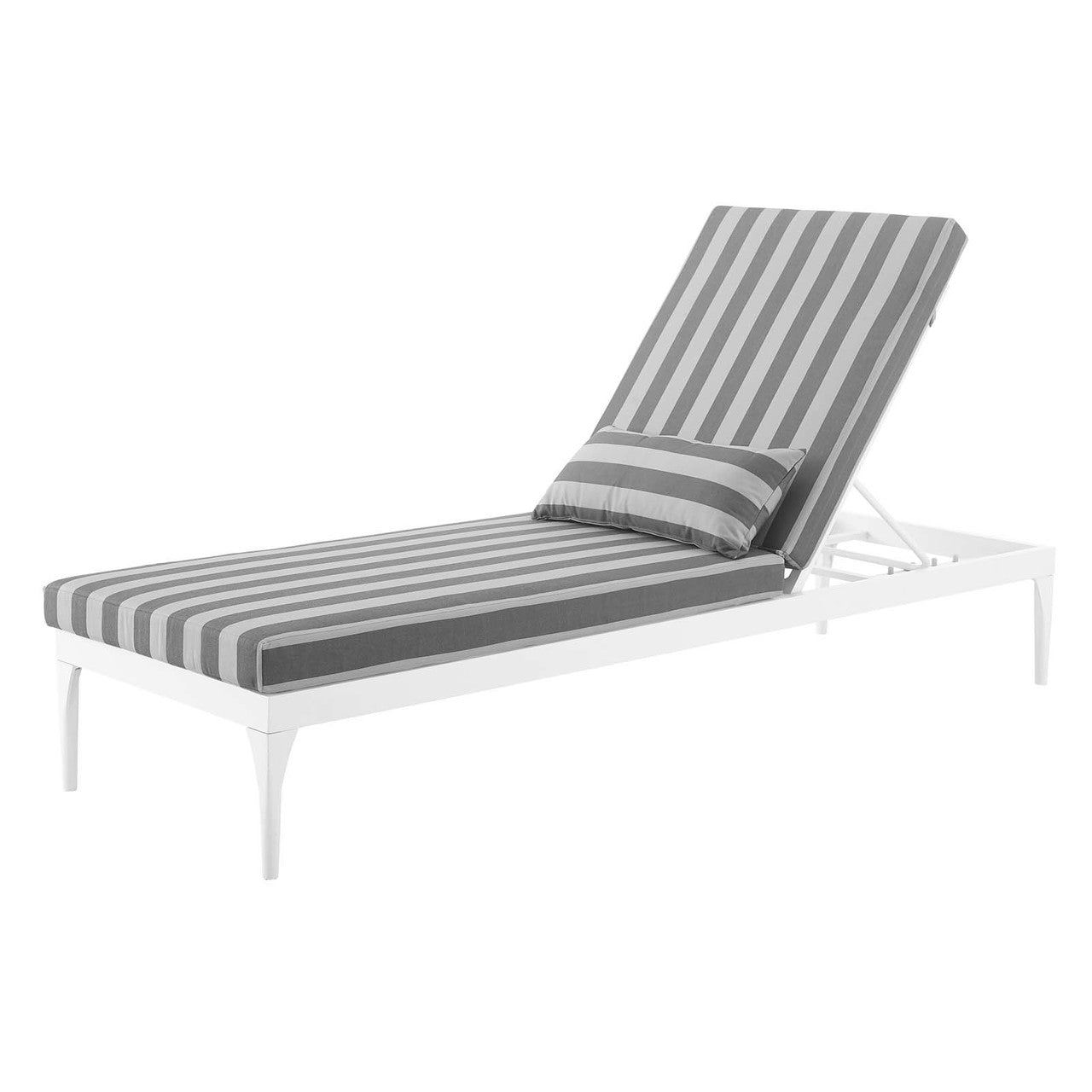 Perspective Cushion Outdoor Patio Chaise Lounge Chair, Fabric Metal Steel, White Grey Gray 15704