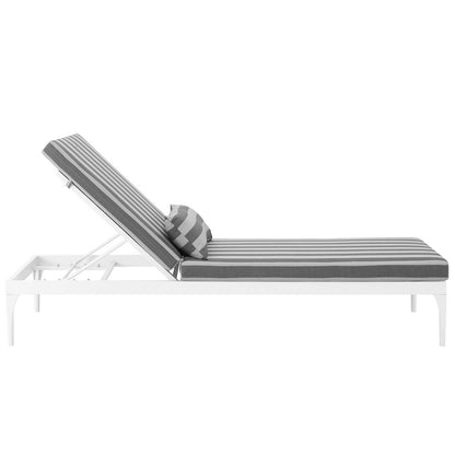 Perspective Cushion Outdoor Patio Chaise Lounge Chair, Fabric Metal Steel, White Grey Gray 15704