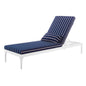 Perspective Cushion Outdoor Patio Chaise Lounge Chair, Fabric Metal Steel, White Navy 15705