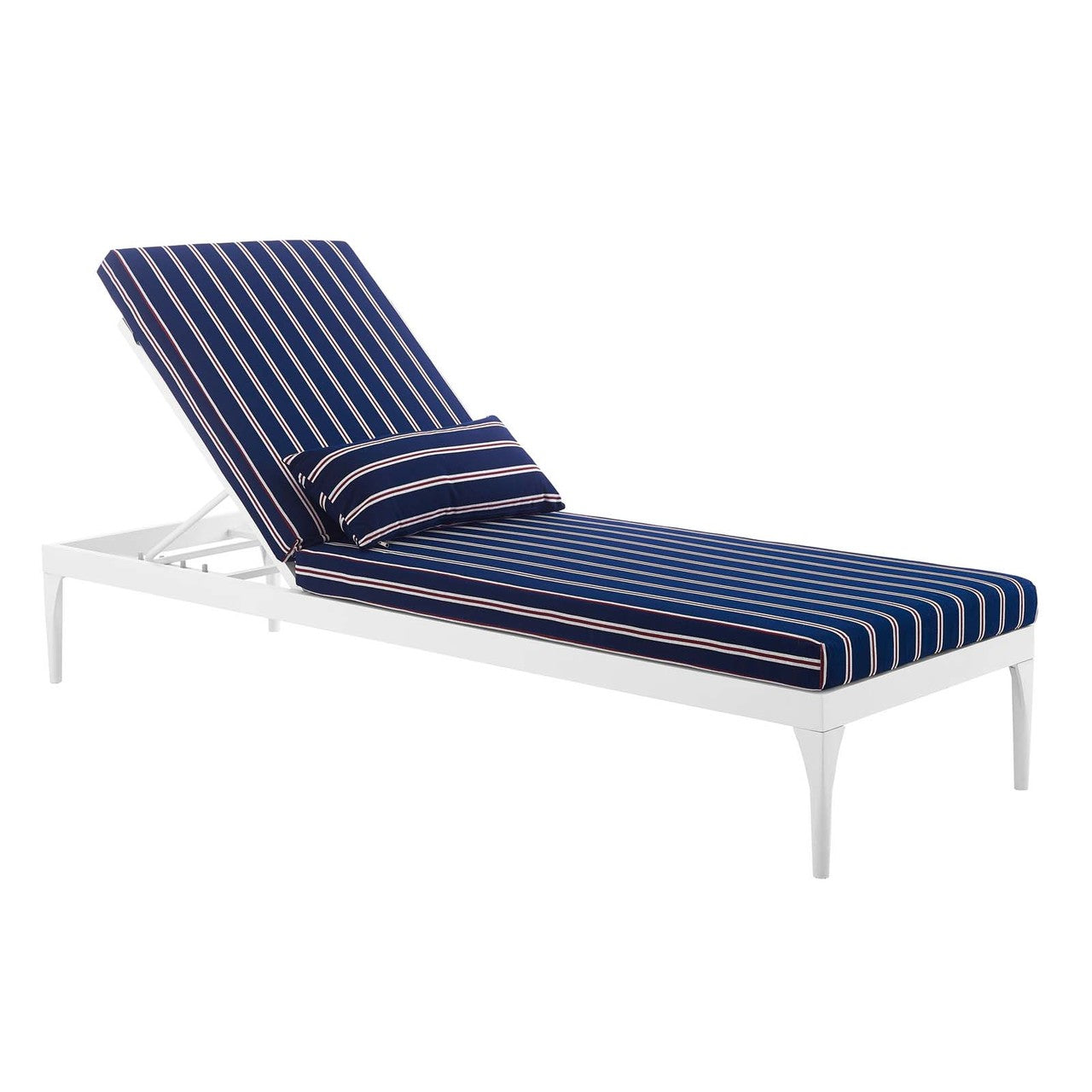 Perspective Cushion Outdoor Patio Chaise Lounge Chair, Fabric Metal Steel, White Navy 15705