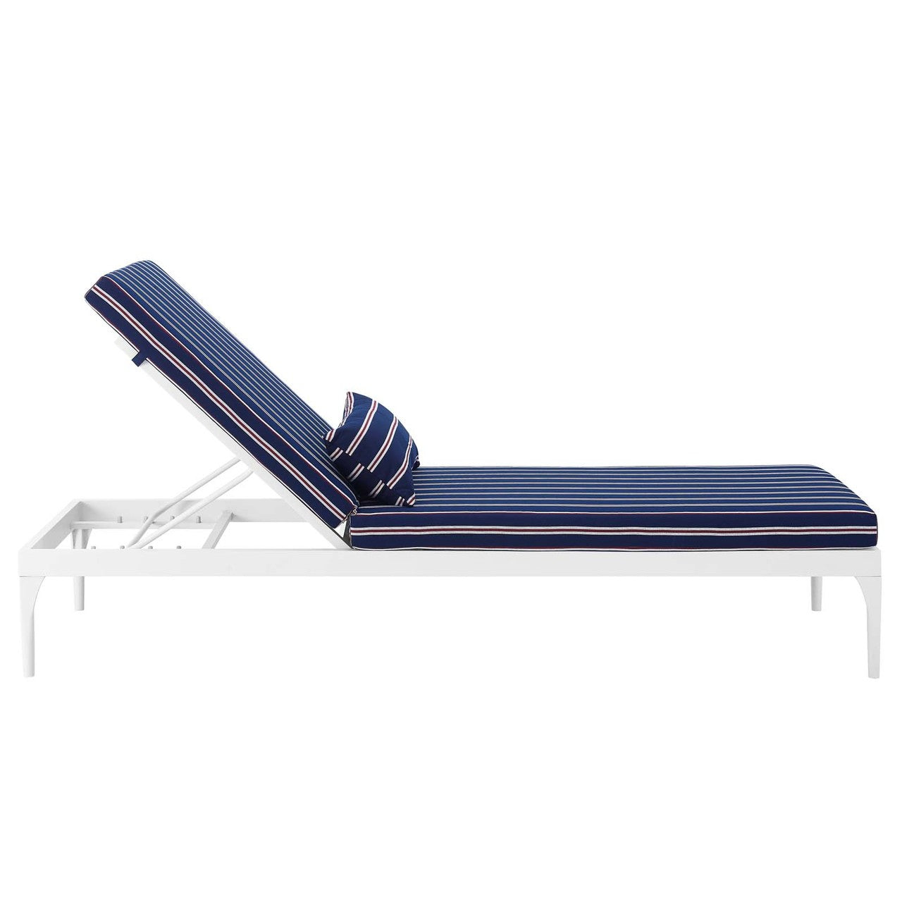 Perspective Cushion Outdoor Patio Chaise Lounge Chair, Fabric Metal Steel, White Navy 15705