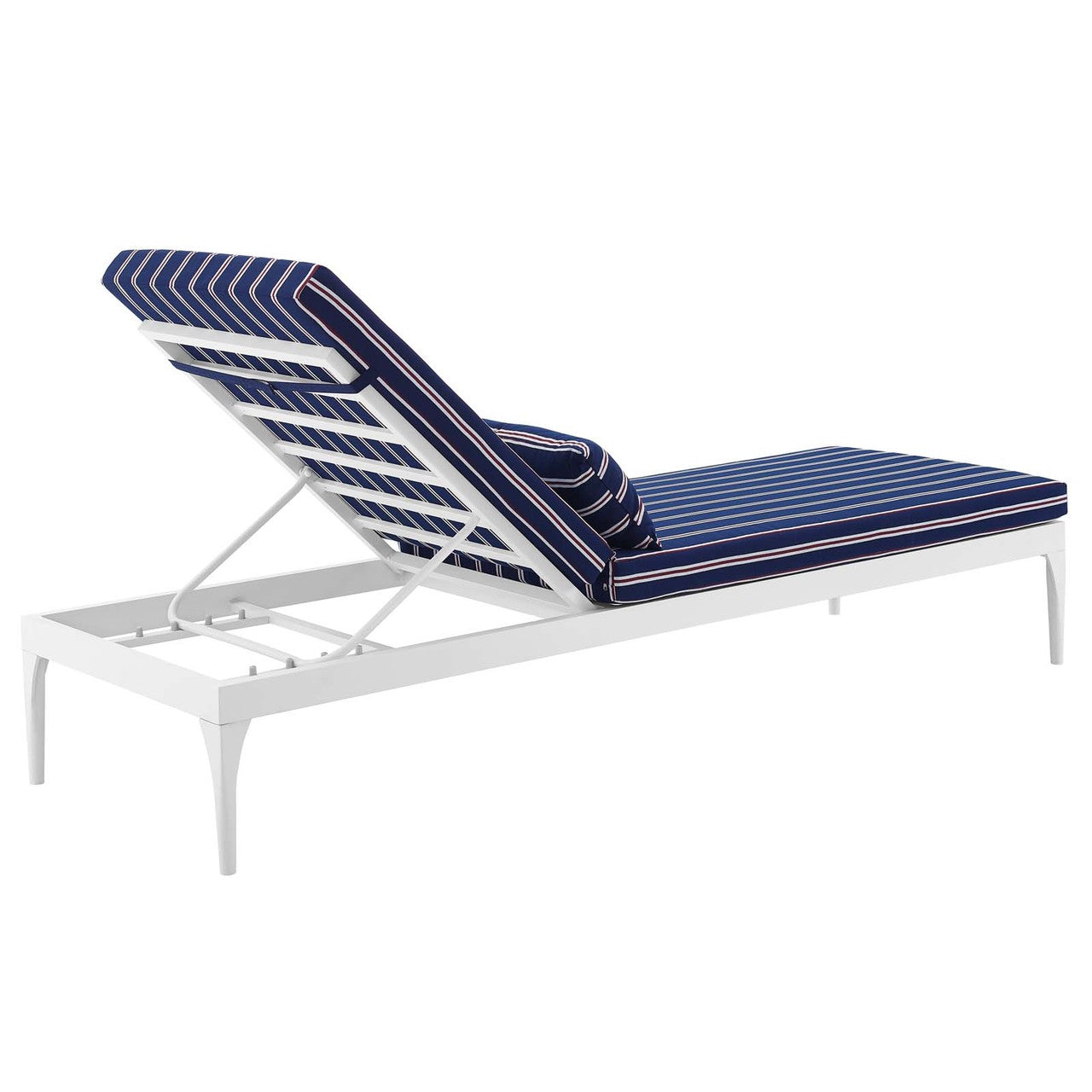 Perspective Cushion Outdoor Patio Chaise Lounge Chair, Fabric Metal Steel, White Navy 15705