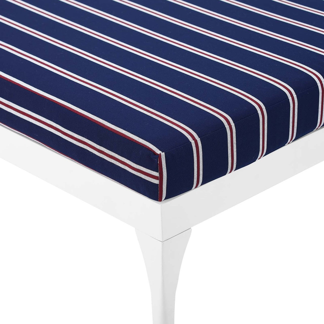 Perspective Cushion Outdoor Patio Chaise Lounge Chair, Fabric Metal Steel, White Navy 15705