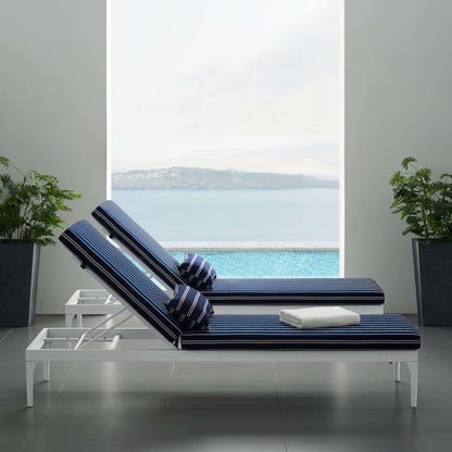 Perspective Cushion Outdoor Patio Chaise Lounge Chair, Fabric Metal Steel, White Navy 15705
