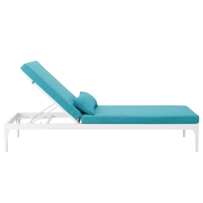 Perspective Cushion Outdoor Patio Chaise Lounge Chair, Fabric Metal Steel, White Blue 15375