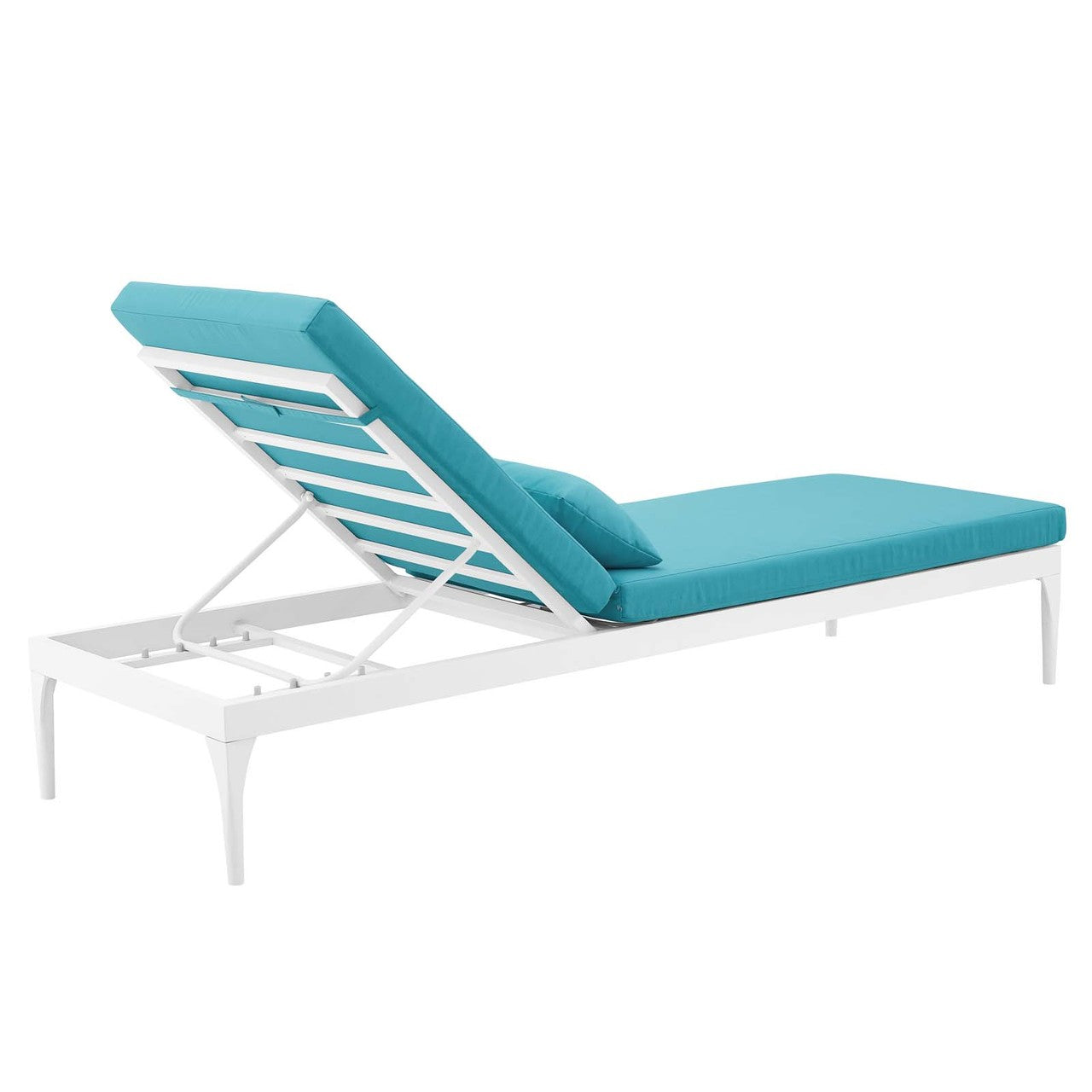 Perspective Cushion Outdoor Patio Chaise Lounge Chair, Fabric Metal Steel, White Blue 15375