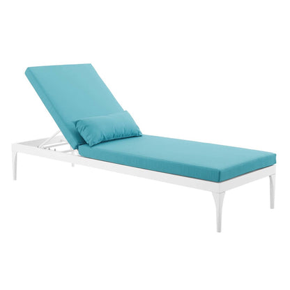 Perspective Cushion Outdoor Patio Chaise Lounge Chair, Fabric Metal Steel, White Blue 15375