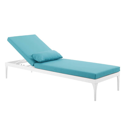 Perspective Cushion Outdoor Patio Chaise Lounge Chair, Fabric Metal Steel, White Blue 15375