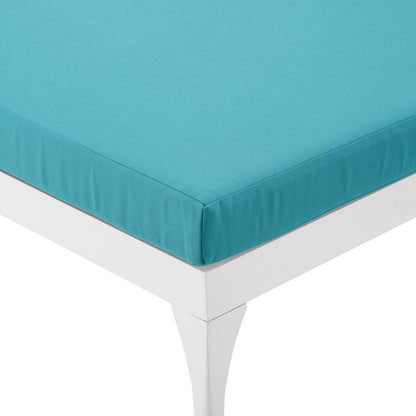 Perspective Cushion Outdoor Patio Chaise Lounge Chair, Fabric Metal Steel, White Blue 15375