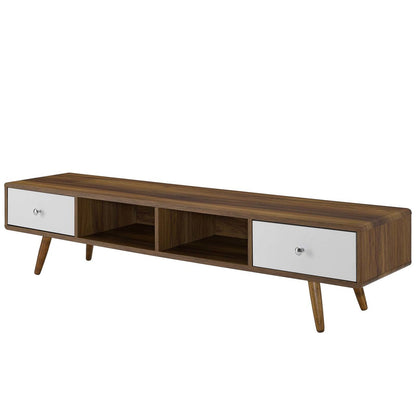 Transmit 70" Media Console Wood TV Stand, Wood, Natural Brown White 15376