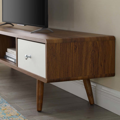 Transmit 70" Media Console Wood TV Stand, Wood, Natural Brown White 15376