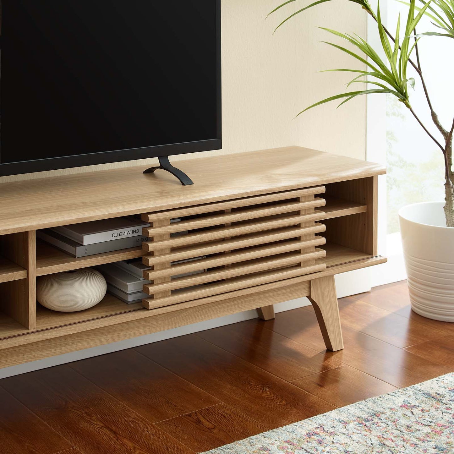 Render 70" Entertainment Center TV Stand, Wood, Brown Oak, 18156