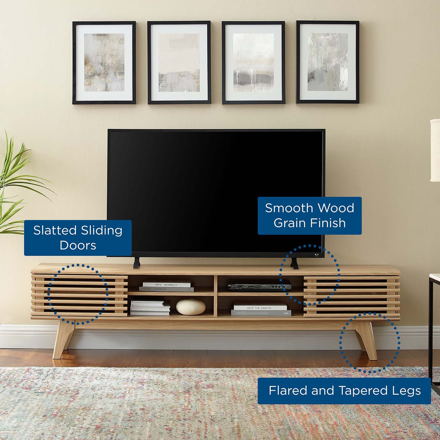 Render 70" Entertainment Center TV Stand, Wood, Brown Oak, 18156