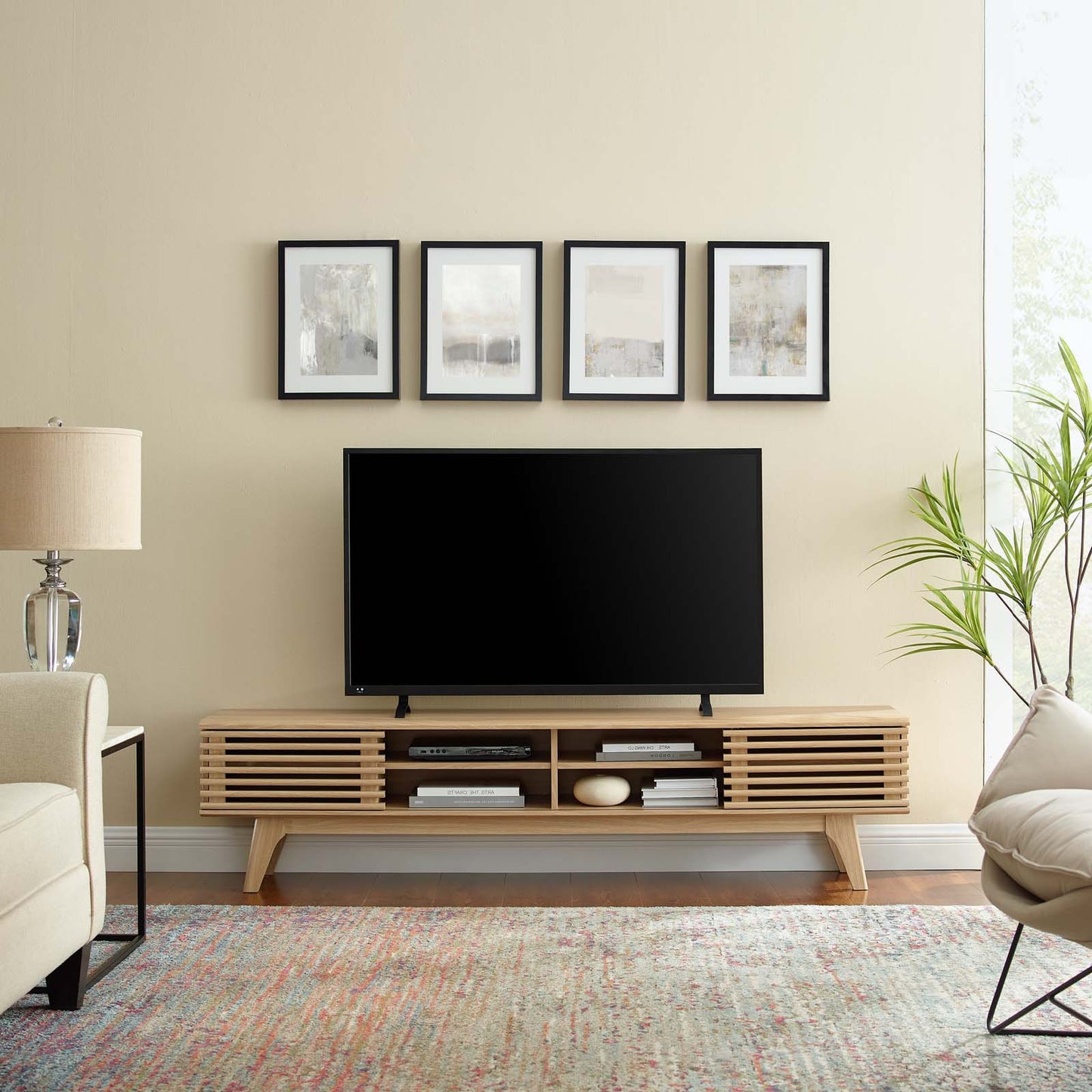 Render 70" Entertainment Center TV Stand, Wood, Brown Oak, 18156