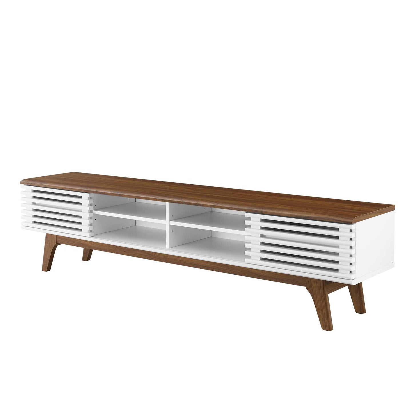 Render 70" Entertainment Center TV Stand, Wood, Brown Walnut White, 18157