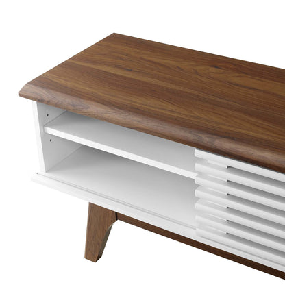 Render 70" Entertainment Center TV Stand, Wood, Brown Walnut White, 18157