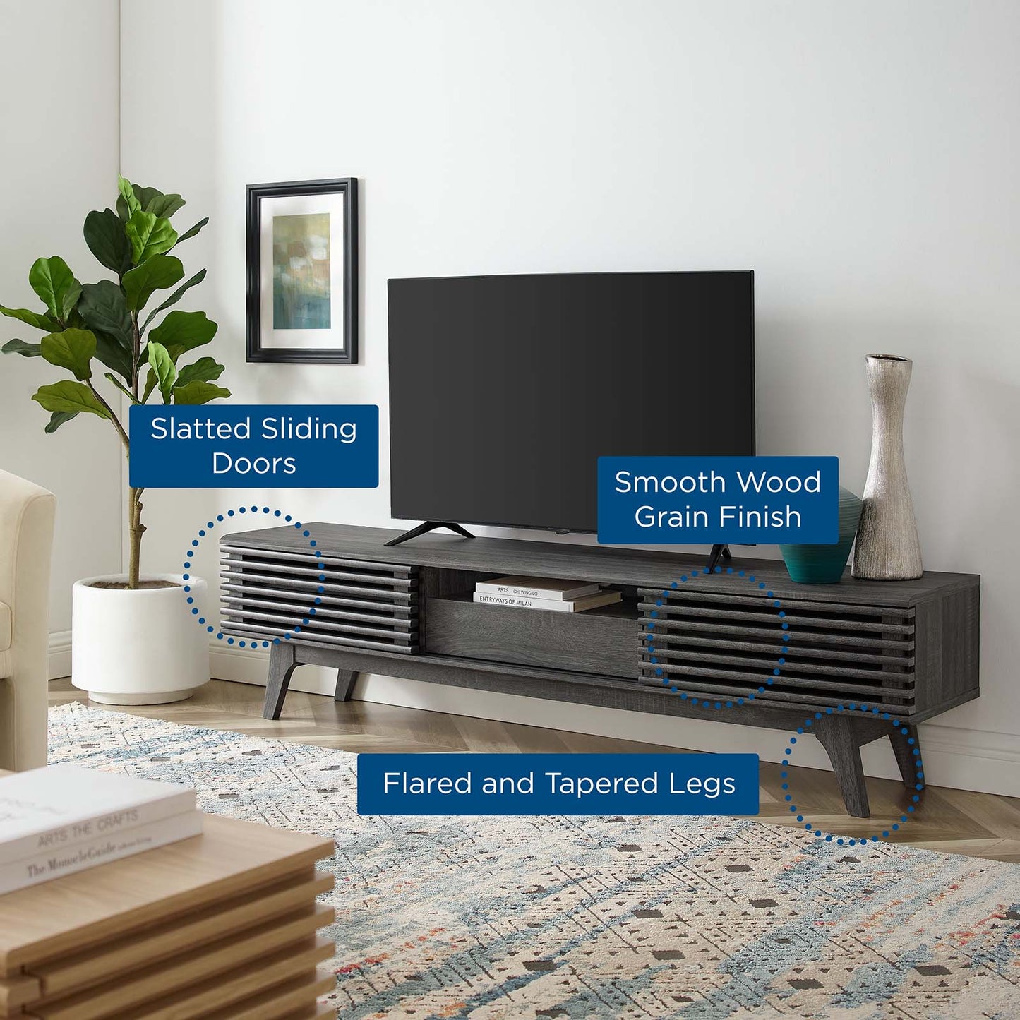Render 70" TV Stand, Wood, Dark Grey Gray, 18158