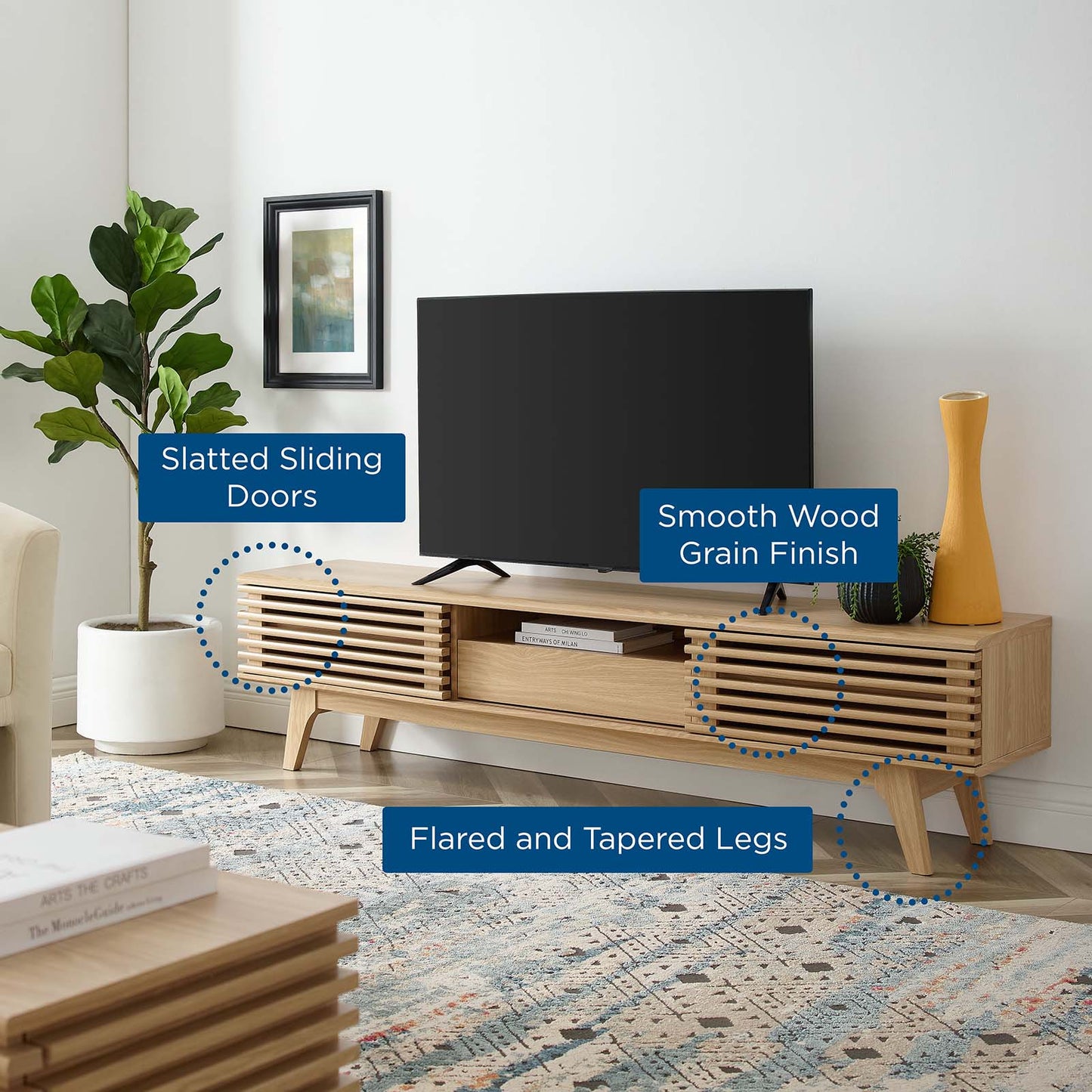 Render 70" TV Stand, Wood, Brown Oak, 18159