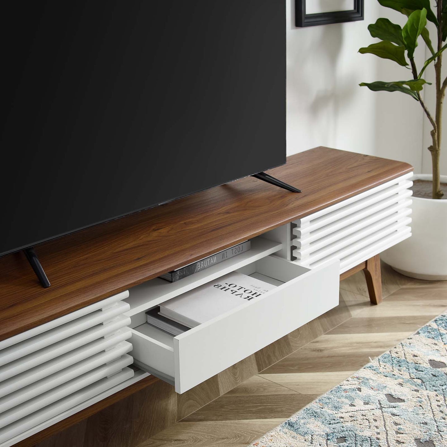 Render 70" TV Stand, Wood, Brown Walnut White, 18160