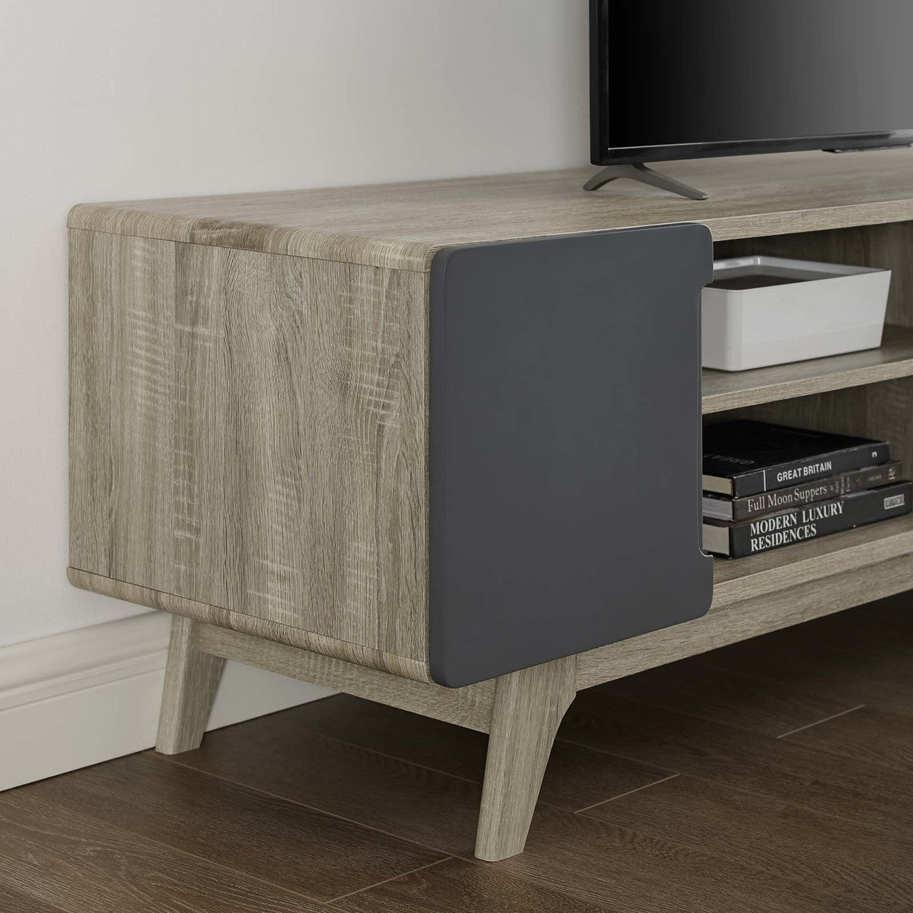 Tread 70" Media Console TV Stand, Wood, Grey Gray Natural 15380