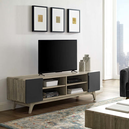 Tread 70" Media Console TV Stand, Wood, Grey Gray Natural 15380