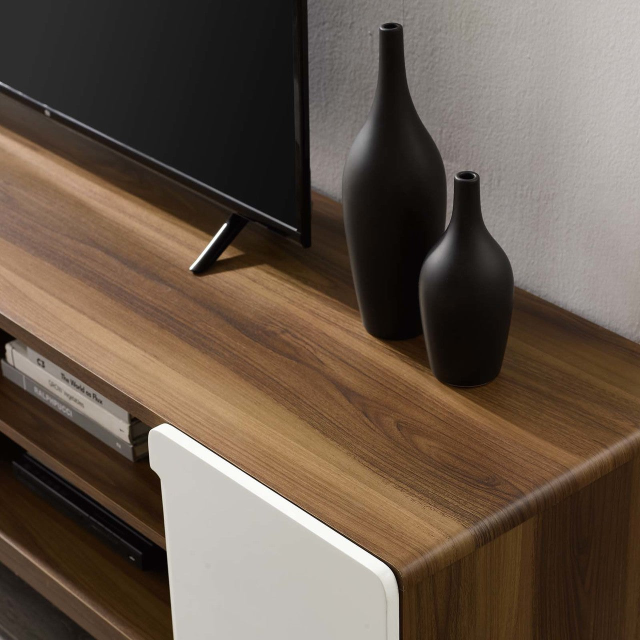 Tread 70" Media Console TV Stand, Wood, Natural Brown White 15381